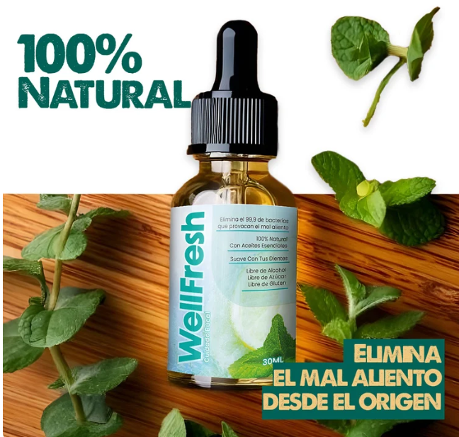 WellFresh gotas para el aliento, frasco con gotero