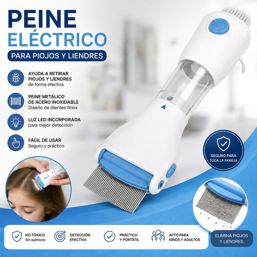 Peine eléctrico antipiojos con aspiración, vista frontal